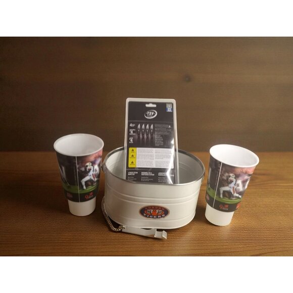 Auburn Football 7-Piece Fan Set – Metal Drink Bucket, 2 Cups & 4 NEW Steak Knive - Picture 3 of 16